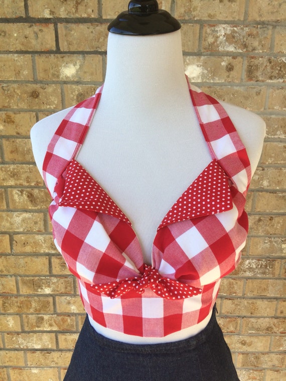 red and white gingham pants