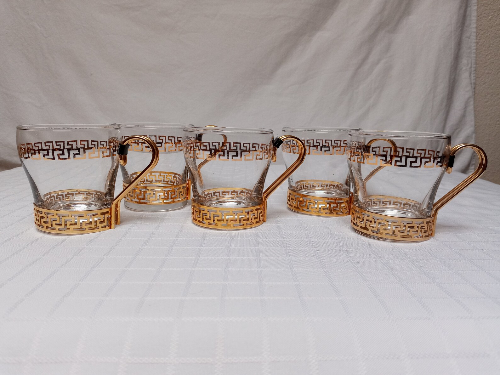 5 Mid Century Libby Greek Key Glasses With Removeable Gold Etsy Ireland