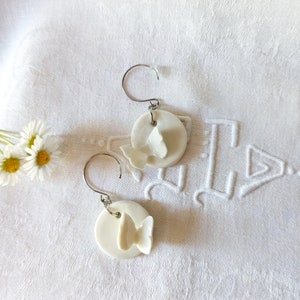 Ceramic and stainless steel earrings, dangling earrings, porcelain medallions and butterflies, Mother's Day, wedding image 3