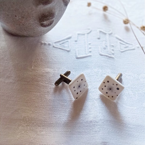 Boutons de manchette porcelaine, accessoires hommes, accessoires mariage, bijoux St Valentin, boutons de manchette cérémonie, bijoux hommes