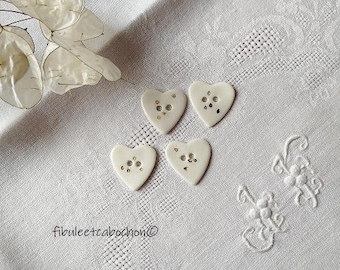Knopf für Herz-Keramik und Gold, rund, 2cm1/2, Teile für die Herstellung Schmuck/Nähen/Stricken/Haken, Porzellan-Herz, weißer Knopf