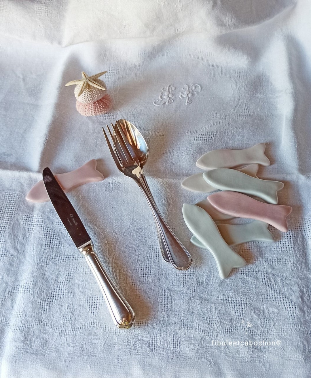 Coffret de 6 ronds de serviettes + 6 porte couteaux - Arts de la table