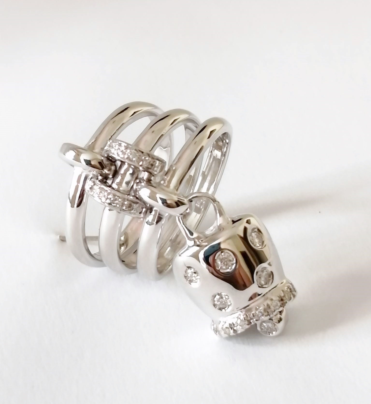 Dangle Charm Ring 18k Diamonds handmade .Solid white gold Etsy