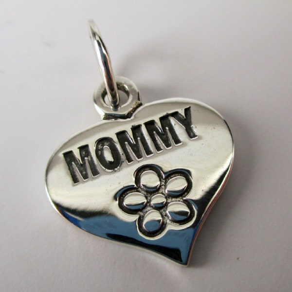 MOMMY CHARM, Mommy Heart, Mommy Gift, Sterling Silver, Charm, Baby Shower Gift, Mothers Day Gift, Mom Gift, New Mom Gift, Pendant, Necklace