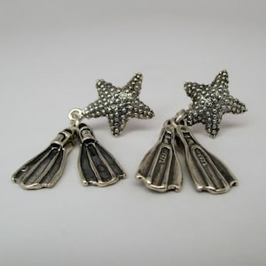 STARFISH EARRINGS, Swim Fin Earrings, Sterling Silver, Earrings, Scuba Diving, Swim Fins, Beach Jewelry, Beach Wedding, Dangle Earrings