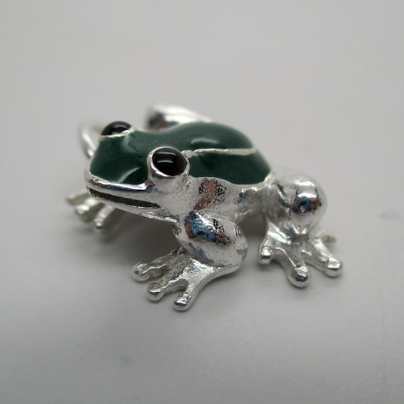 925 Sterling Silver Green Enameled Frog Charm and Pendant