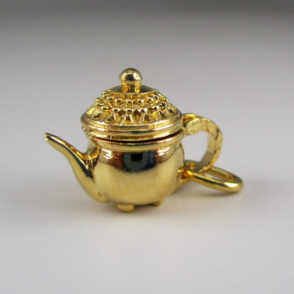 TEAPOT CHARM, Sterling Silver, Gold Vermeil, Teapot Pendant, Charm Bracelet, English Tea, Tea Time, Tea Party Gift, Teapot Necklace, Vintage