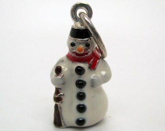 SNOWMAN CHARM, Snowman Necklace Pendant, Sterling Silver Charms, Frosty the Snowman, Enamel Charms, Snowman Jewelry, Brown County Silver