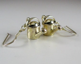 Watering Can, Sterling Silver, Earrings, Dangle, Drop, Hanging Earrings, Gardening Gift, Gardener Gift, Spring Gift, Florist Gift, Flowers