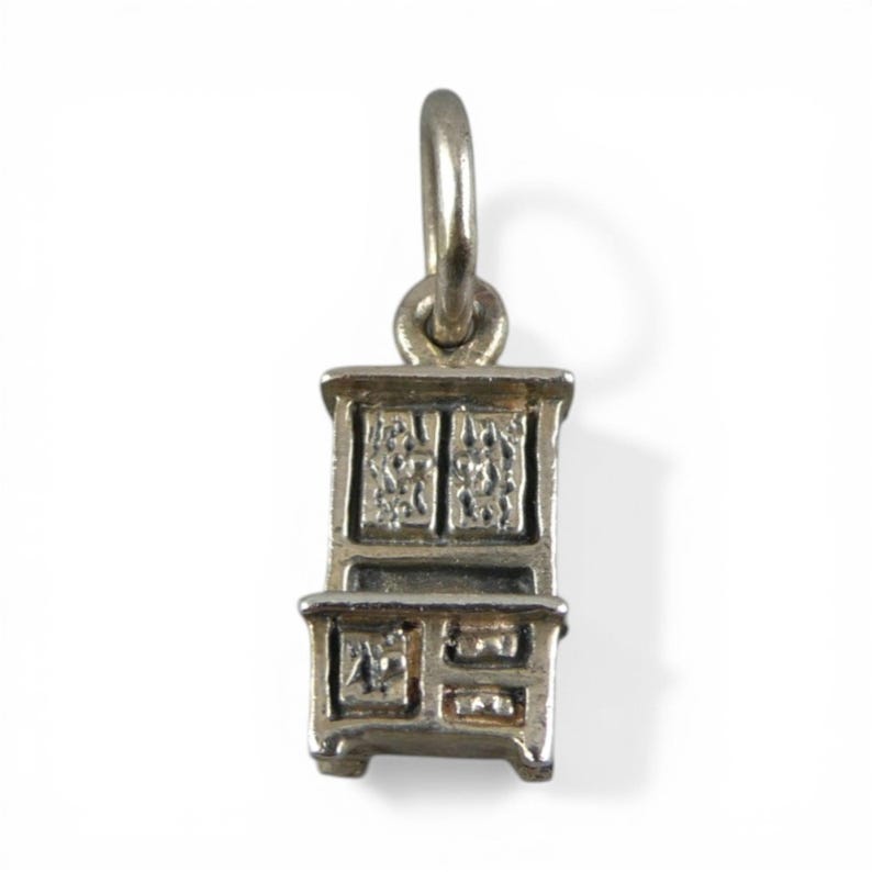 Sterling Silver Hoosier Cabinet Charm for Bracelet Small Vintage Brown County 3D image 1