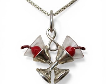 Sterling Silver Martini Glass Charm for Bracelet Cherries Cocktail New Years Eve