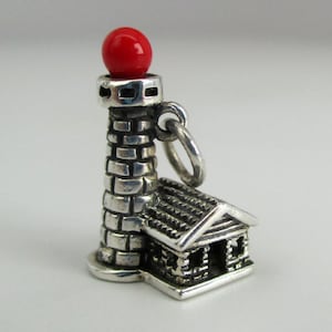LIGHTHOUSE CHARM, Shining Light, Sterling Silver, Charm, Silver Lighthouse, Graduation Gift, Necklace, Pendant, Charm Bracelet, Vintage, Red