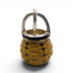 Sterling Silver Hand Enamel Acorn Basket Charm for Bracelet Brown County