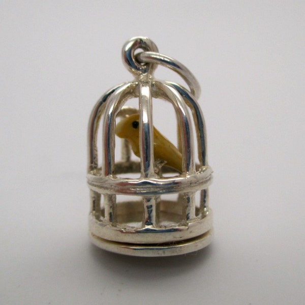 CANARY CAGE CHARM, Bird Cage Charm, Bird Cage Pendant, Bird Cage Necklace, Sterling Silver, Charm Only, Birdcage, Bird Jewelry, Bird Charm