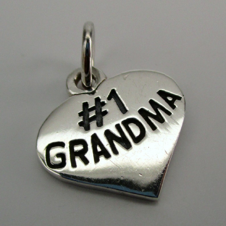 NUMBER 1 GRANDMA, Sterling Silver, Charm, 1 Grandma, Grandmother Gift, Gift for Grandma, Silver Heart, Mothers Day Gift, Charm Bracelet image 1