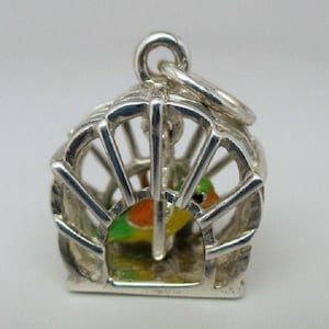 BIRD CAGE CHARM, Parrot Cage Charm, Parrot Charm, Pretty Bird, Sterling Silver, Charms, Bird Lover Gift, Bird Gift, Charm Bracelet, Brocosi