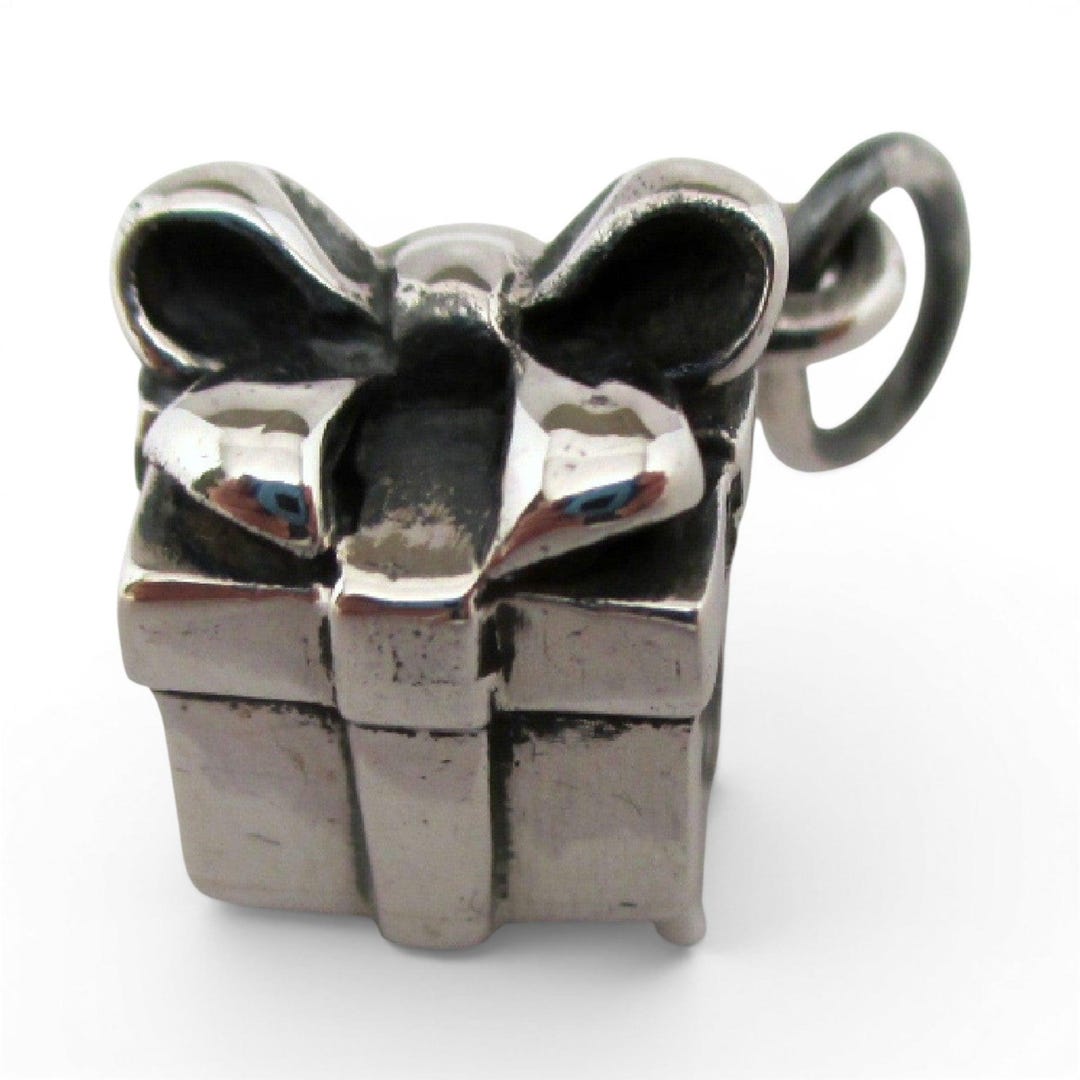 Sterling Silver Gift Wrapped Box Charm for Bracelet Present Bow Vintage ...