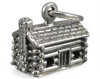 Log Cabin Charm for Bracelet Sterling Silver Vintage New Brown County Vacation