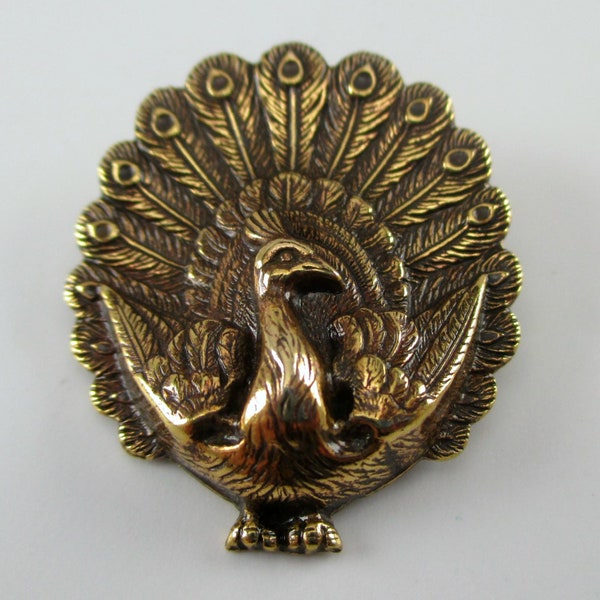 PEACOCK PIN, Brass Peacock, Peacock Brooch, Art Nouveau, Brooch, Pin, Vintage, Antique Jewelry, Handbag Pin, Purse Pin, Plumage, Bird Pin