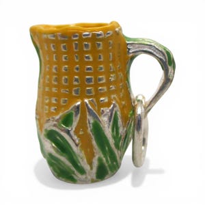 Sterling Silver Enamel Corn King Pitcher Charm for Bracelet Shawnee Pottery 925