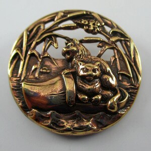 Cats & Cattails Antique Art Nouveau Brass Pin