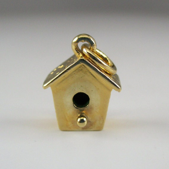 BIRDHOUSE CHARM, Gold Birdhouse, Sterling Silver,… - image 1