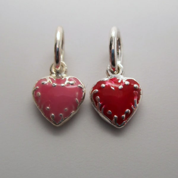 TINY RED HEART, Tiny Pink Heart, Heart Charm, Silver Heart, Enamel Heart, Heart Pendant, Heart Jewelry, Charm Bracelet, Puffy Heart, Vintage