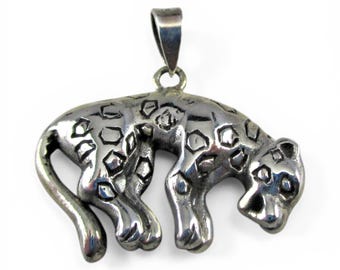Sterling Silver Leopard Pendant for Necklace Cheetah Panther Large Cat Vintage