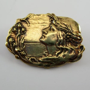 Lady Looking Up Art Nouveau Brass Pin French Casting