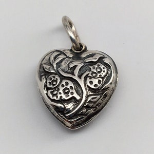 SILVER HEART CHARM, Heart Necklace, Heart Pendant, Garden of Eden, Gardener Gift, Girlfriend Gift, Wife Gift, Bridesmaid Gift, Puffy Heart