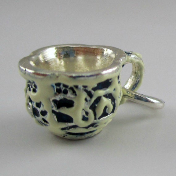 TEACUP CHARM, Silver Teacup, Blue Willow Cup, Ste… - image 2