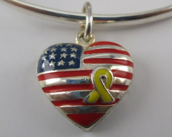 MEMORIAL DAY Jewelry, Veterans Day, Sterling Silver, Charms, Enamel Charms, American Flag, Fourth of July, Patriotic Jewelry, USA, Hearts