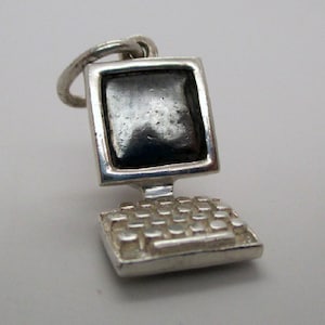 COMPUTER CHARM, Sterling Silver, Vintage Computer, Student Gift, Graduate Gift, Retro Tech, Handbag Charm, Charm Bracelet, Necklace Pendant