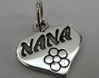 NANA CHARM, Nana Gift, Nana Heart, Sterling Silver, Pendant, Silver Hearts, Silver Charms, Grandmother Gift, Grandma Gift, Necklace, Cute