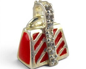 Sterling Silver Red Enamel Handbag Charm for Bracelet Purse Fashion Girl Gift