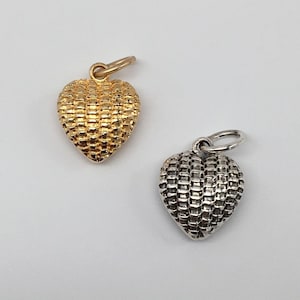 BASKET WEAVE HEART Charm, Puffy Heart, Charms, Cosplay Prop, Steampunk, Boho Jewelry, Personalized Jewelry, Silver Charms, Bridesmaids Gift