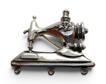 Sterling Silver Sewing Machine Pin Brooch Charm Holder Sewer Seamstress Gift