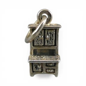 Sterling Silver Hoosier Cabinet Charm for Bracelet Small Vintage Brown County 3D image 2