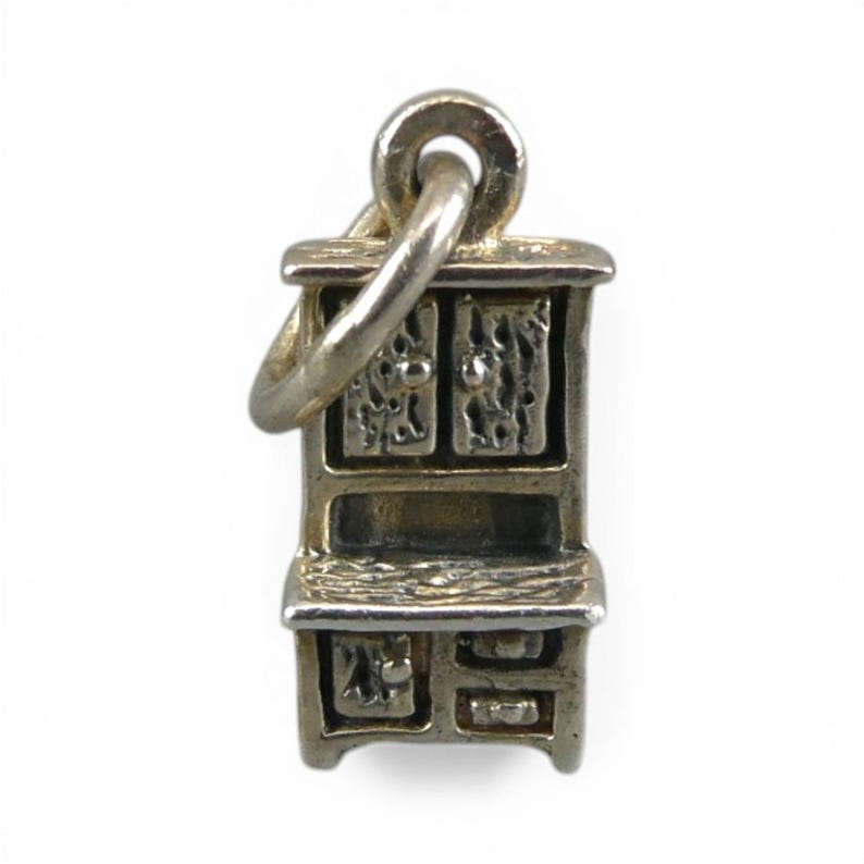 Sterling Silver Hoosier Cabinet Charm for Bracelet Small Vintage Brown County 3D image 2