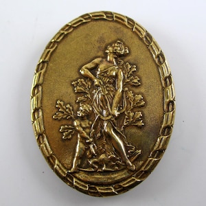 Artemis Diana with Eros Cupid Art Nouveau Brass Pin French Stamping