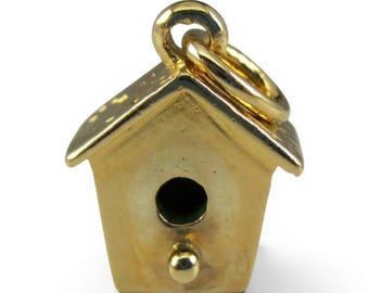 Small Country Birdhouse Charm for Bracelet Sterling Silver Gold Vermeil Bird