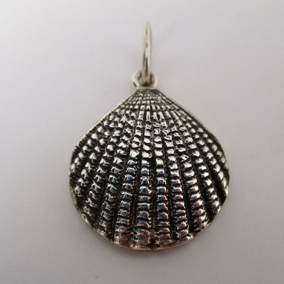 Sterling Silver Scallop Shell Charm Pendant, Enam… - image 2