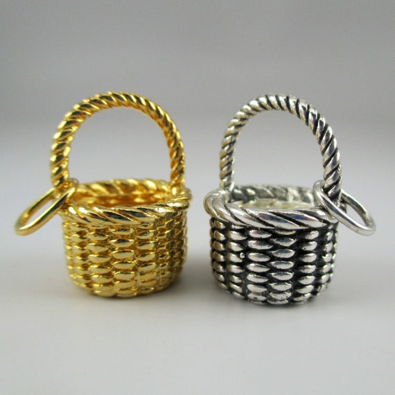 WOVEN BASKET, Basket Charm, Gold Basket, Apple Ba… - image 1