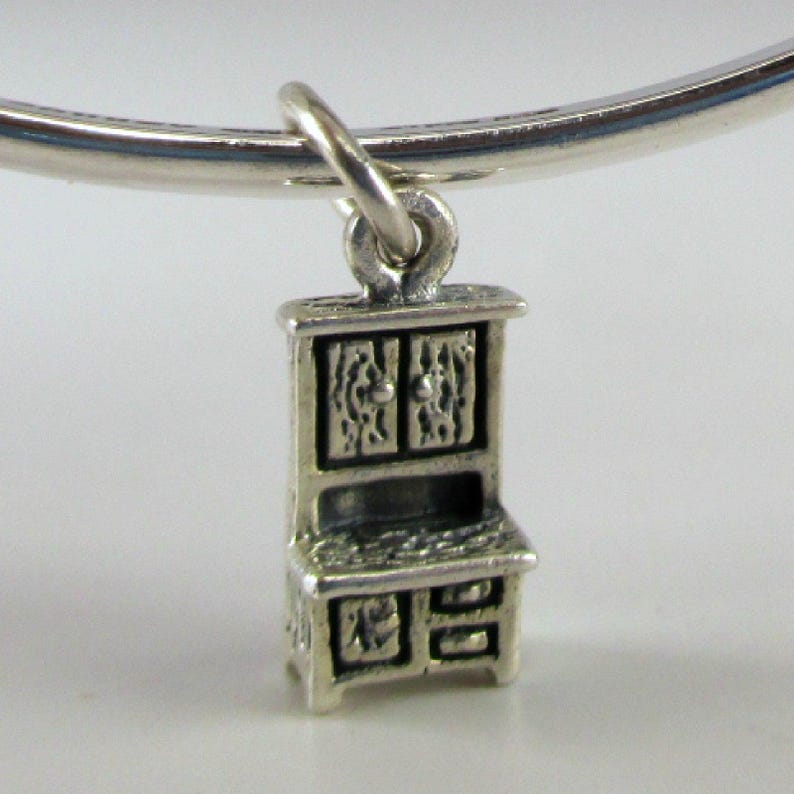 Sterling Silver Hoosier Cabinet Charm for Bracelet Small Vintage Brown County 3D image 7