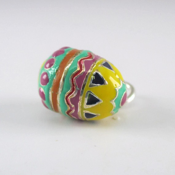 Sterling Silver Enamel Easter Egg Charm, Spring J… - image 2