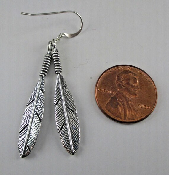Sterling Silver Two Feathers Dangle Earrings - image 3