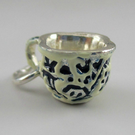 TEACUP CHARM, Silver Teacup, Blue Willow Cup, Ste… - image 5