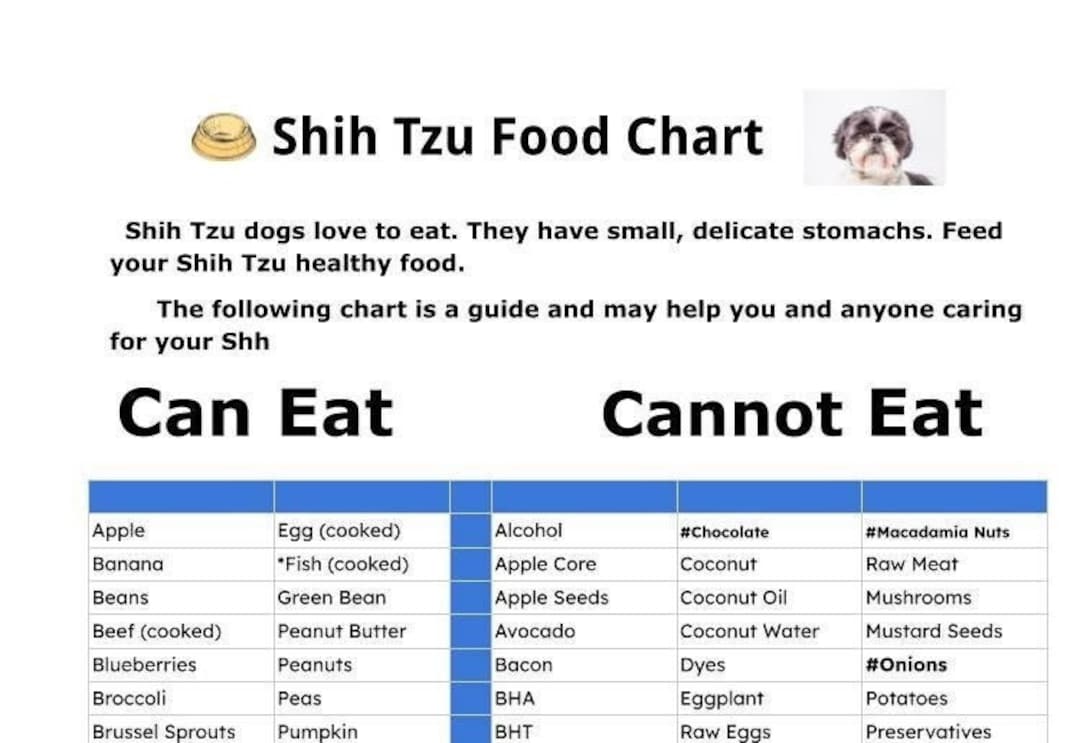Shih Tzu Food Chart - Etsy