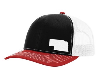 Nebraska State Outline Hat - Black / White / Red