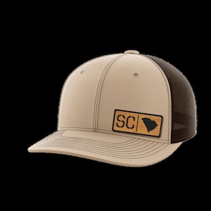 South Carolina Homegrown Collection Leather Patch Hat, Baseball Trucker Cap, Adjustable Mesh Snapback Hat, Gift for Unisex - Black/Black